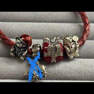 Retired Pandora Hippo, polar bear dangle, and pave pineapple (3 charms total)
